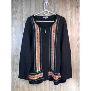 Coldwater Creek‎ Cardigan Womens 2X Black Multicolor Stripes Full Zip Sweater